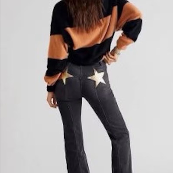 We The Free by Free People Firecracker Flare Jeans with Cream Star Accents - Picture 2 of 5